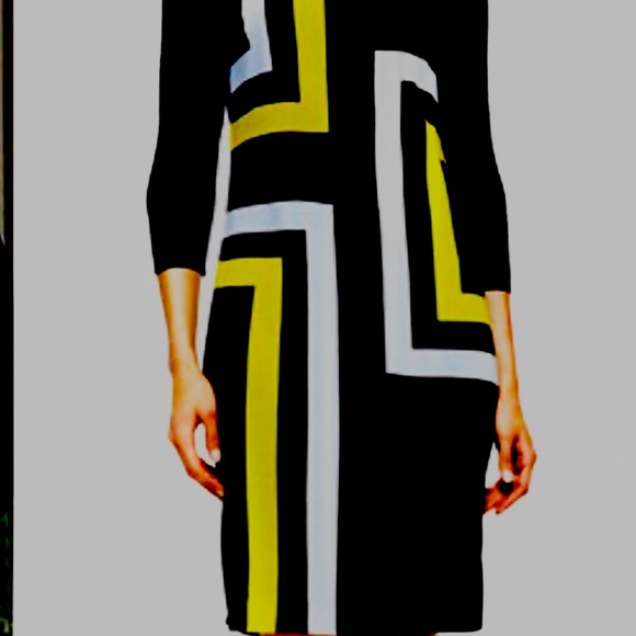 Misook Dresses & Skirts - EXCLUSIVELY MISOOK BLACK YELLOW and WHITE DRESS WITH GEOMETRICAL DESIGN LARGE